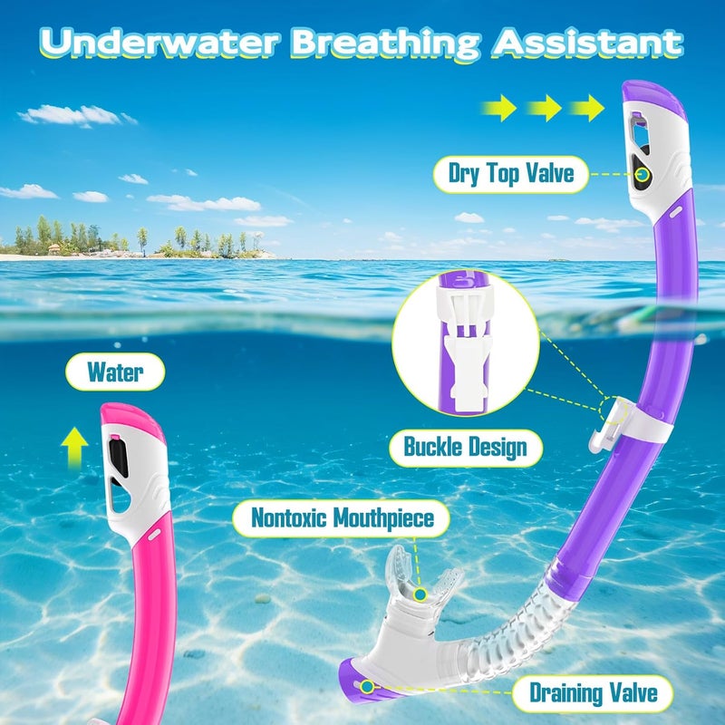 ZipAura Snorkeling Gear for Kids, Kids Snorkel Set for Ages 3-14, Anti-Fog Diving Mask and Dry Top Snorkel Combo Set, Unisex Swimming Goggles - Image 4